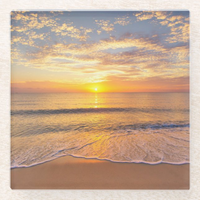 The Morning Sun at Seaside Glass Coaster (Front)