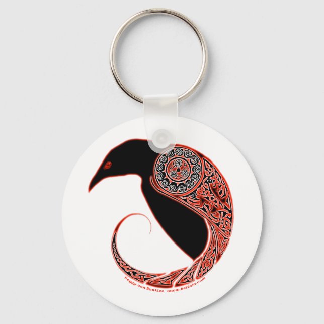 The Morrigan Celtic Raven Keychain, White Key Ring (Front)