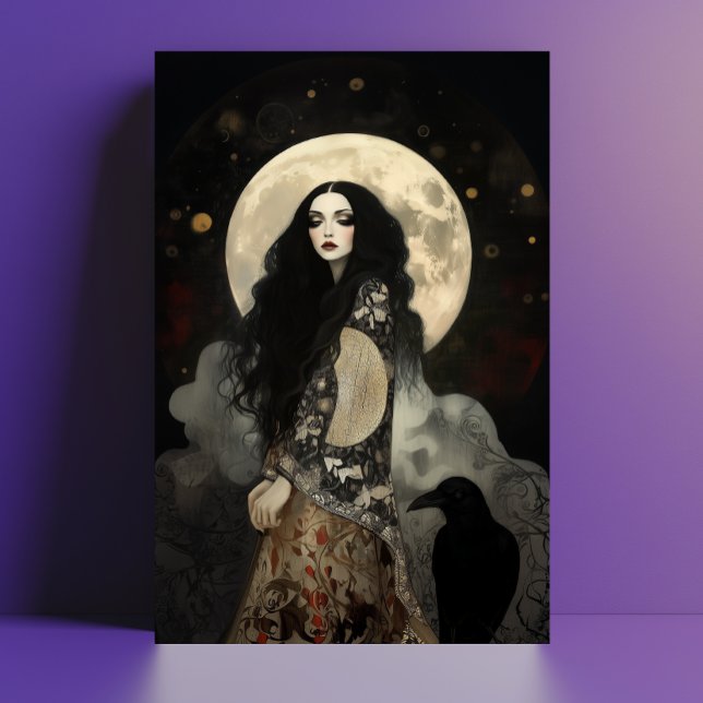 The Morrigan Goddess with Raven Dark Art Nouveau Postcard (Creator Uploaded)