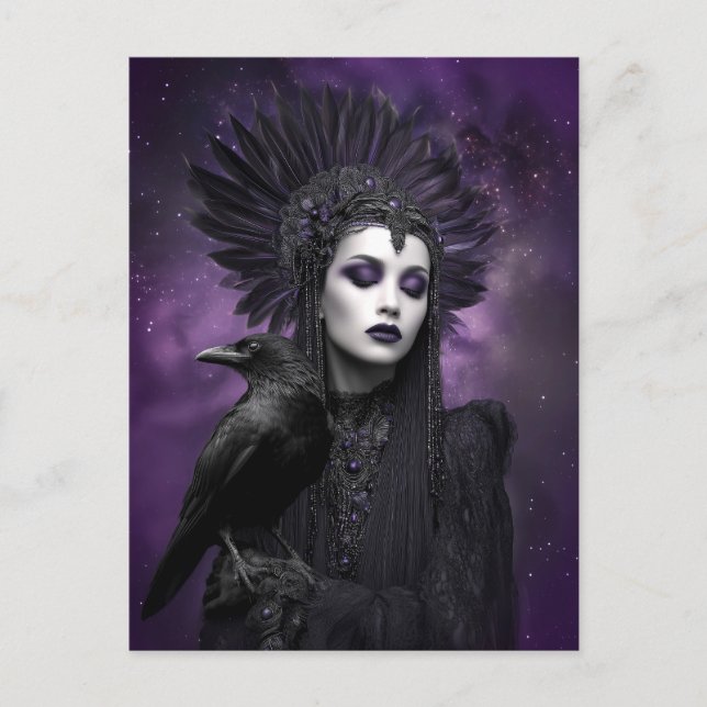 The Morrigan: Purple Black Raven Goddess Art Postcard (Front)