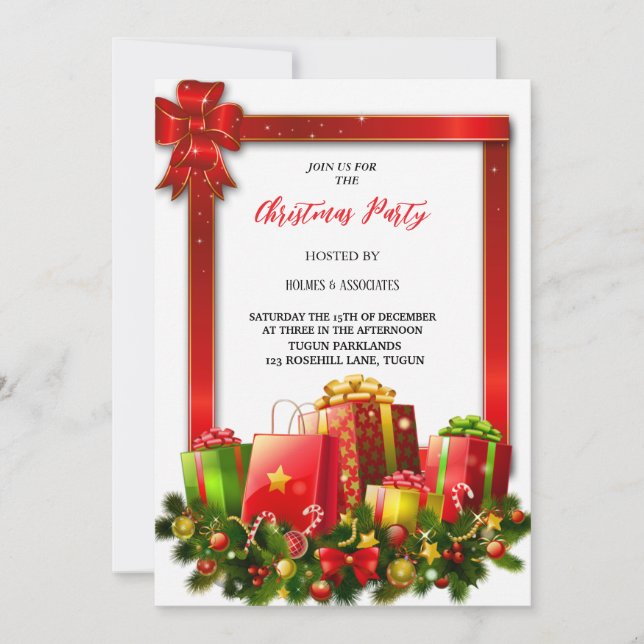 the most elegant green , gold ,red gift christmas invitation (Front)