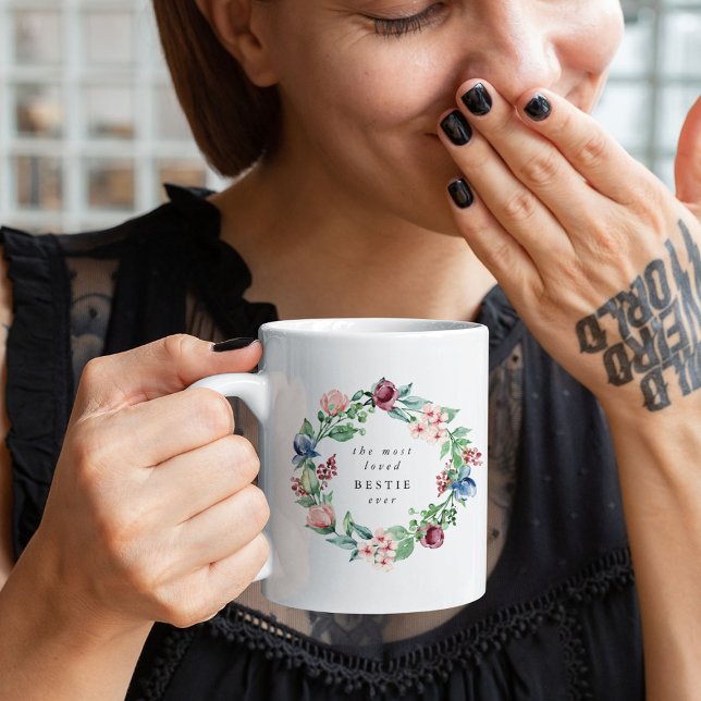The Most Loved BESTIE Ever Floral Wreath Coffee Mug (Creator Uploaded)