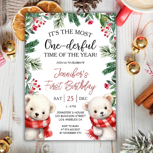 The Most ONEderful | Bears Christmas 1st Birthday Invitation (Creator Uploaded)