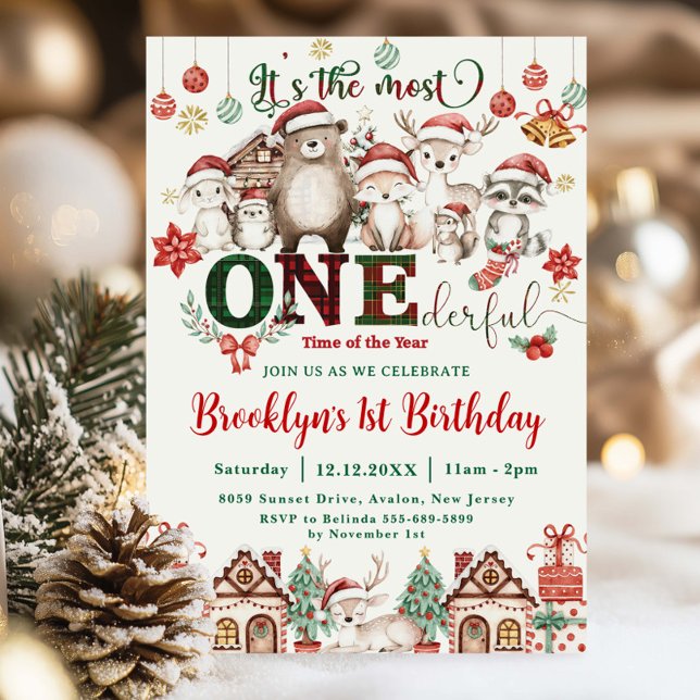 The Most ONEderful Christmas 1st Birthday Woodland Invitation (Creator Uploaded)