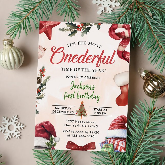 The Most ONEderful Christmas Winter 1st Birthday  Invitation (Creator Uploaded)