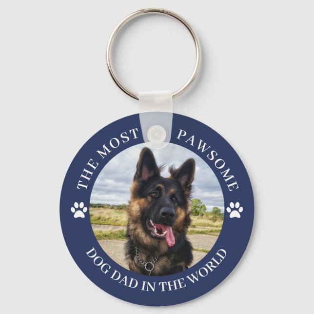 The Most Pawsome Dog Dad Blue Key Ring (Front)