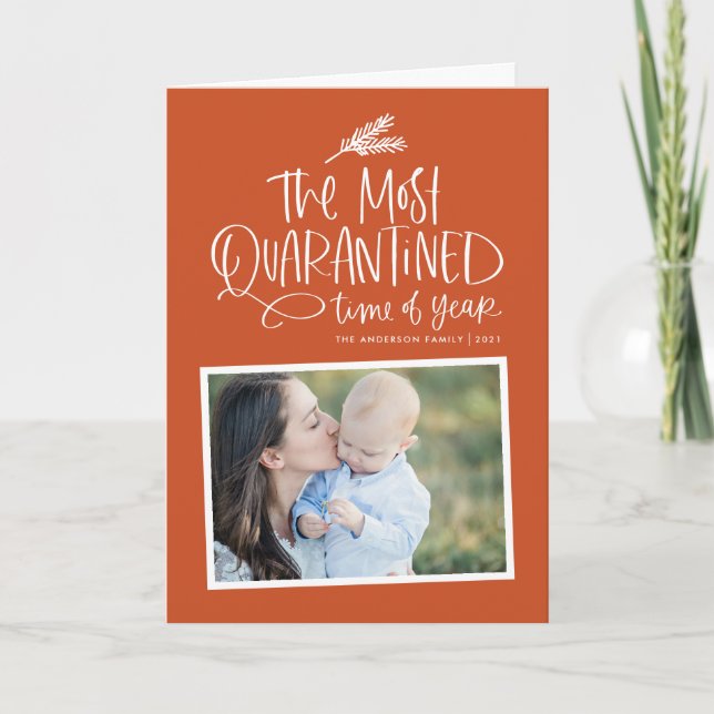 The Most Quarantined Time of the Year Orange Photo Holiday Card (Front)