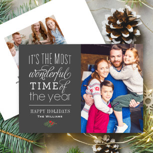 The Most Wonderful Time Charcoal Grey Photo Holiday Card