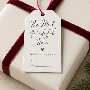 The Most Wonderful Time Christmas Script Heart Gift Tags