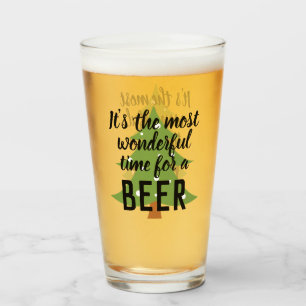 The Most Wonderful Time for Beer Funny Christmas Glass