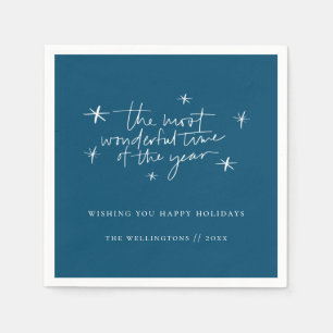 The Most Wonderful Time of the year Blue Holiday Napkin