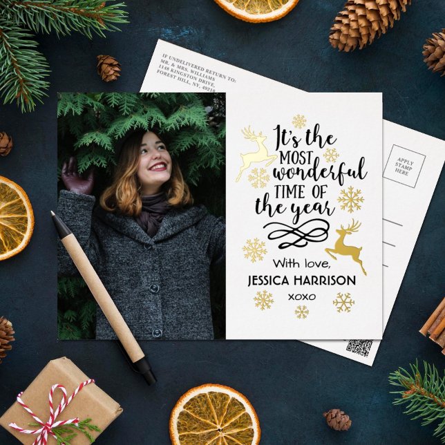 The Most Wonderful Time Of The Year Real Foil Holiday Postcard (Creator Uploaded)