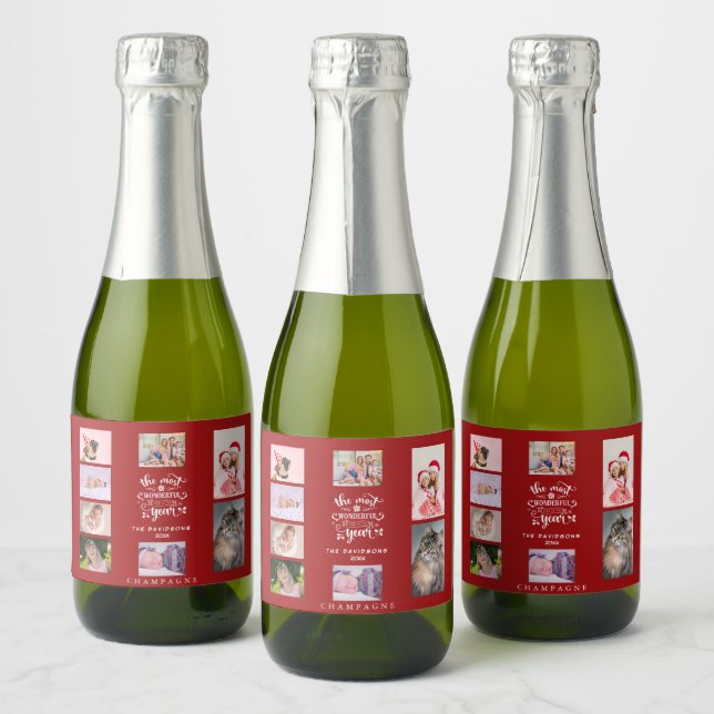 The Most Wonderful Time Of The Year Script Photo Sparkling Wine Label (Bottles)