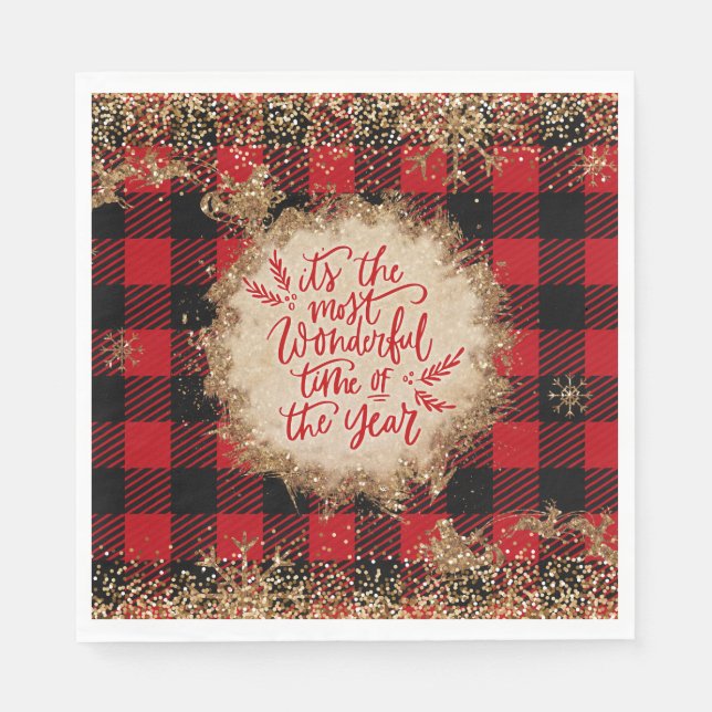 The most wonderful time of the year Tartan Xmas Napkin (Front)