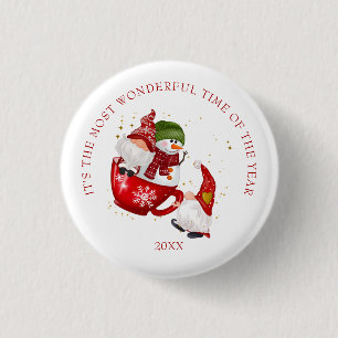 The Most Wonderful Time of Year Christmas Gnome 3 Cm Round Badge