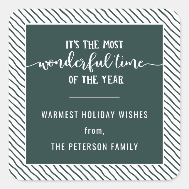 The Most Wonderful Time Of Year Green Holiday Square Sticker (Front)