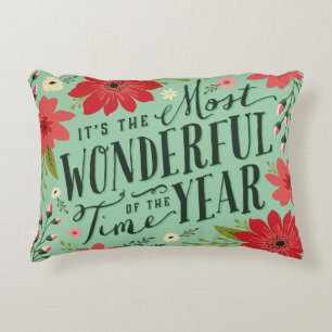 The Most Wonderful Time of Year Holiday Floral Decorative Cushion