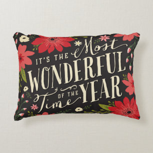 The Most Wonderful Time of Year Holiday Floral Decorative Cushion