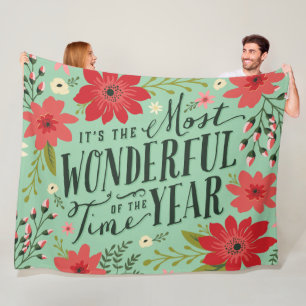 The Most Wonderful Time of Year Holiday Floral Fleece Blanket
