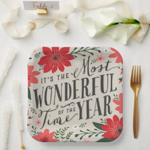 The Most Wonderful Time of Year Holiday Floral Paper Plate