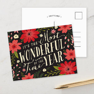 The Most Wonderful Time of Year Holiday Floral Postcard