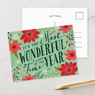 The Most Wonderful Time of Year Holiday Floral Postcard