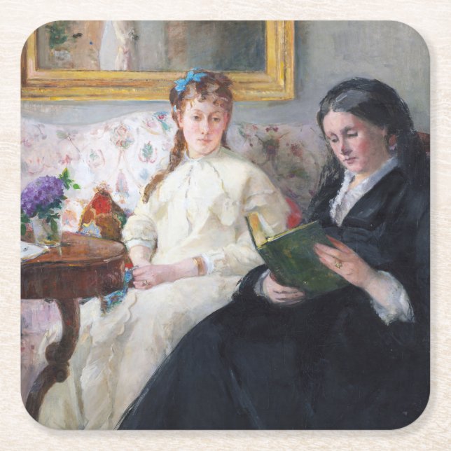 The Mother and Sister of the Artist, Berthe Moriso Square Paper Coaster (Front)