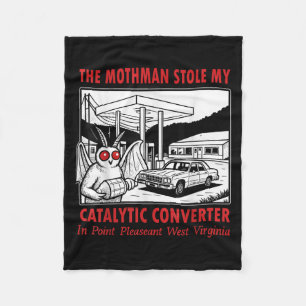 The Mothman Stole My Catalytic Converter Retro Fun Fleece Blanket