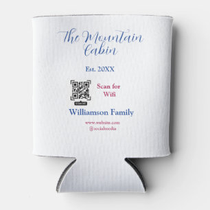 The mountain cabin add family name Q R scan wifi Can Cooler