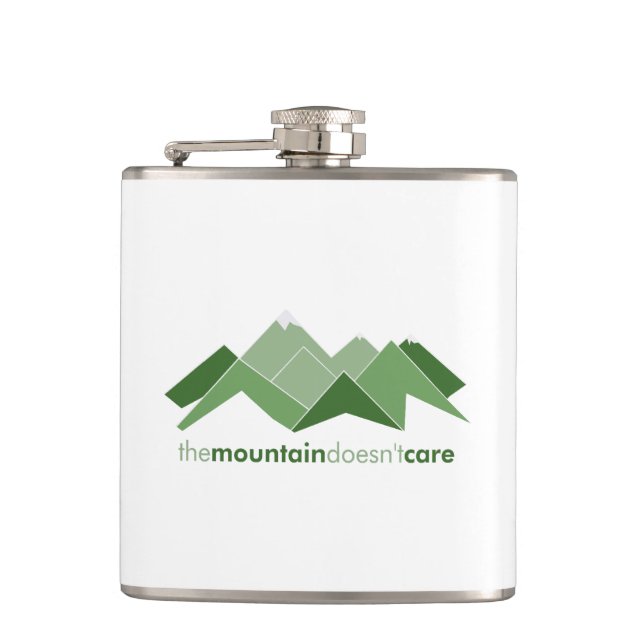 The Mountain Doesn't Care Hip Flask (Front)