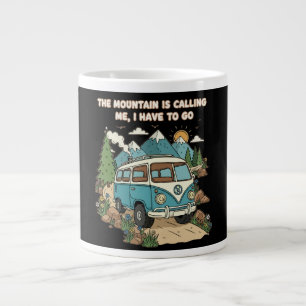 The Mountain Is Calling Retro Camper Van Nature Large Coffee Mug