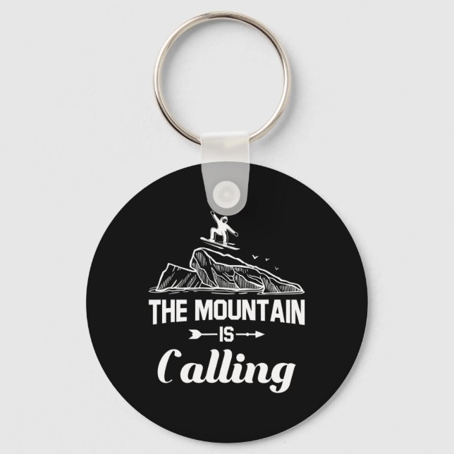 The Mountain Is Calling Snowboarder Snowboard Gift Key Ring (Front)