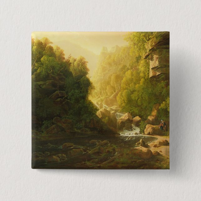 The Mountain Torrent, c.1820-30 (oil on canvas) 15 Cm Square Badge (Front)