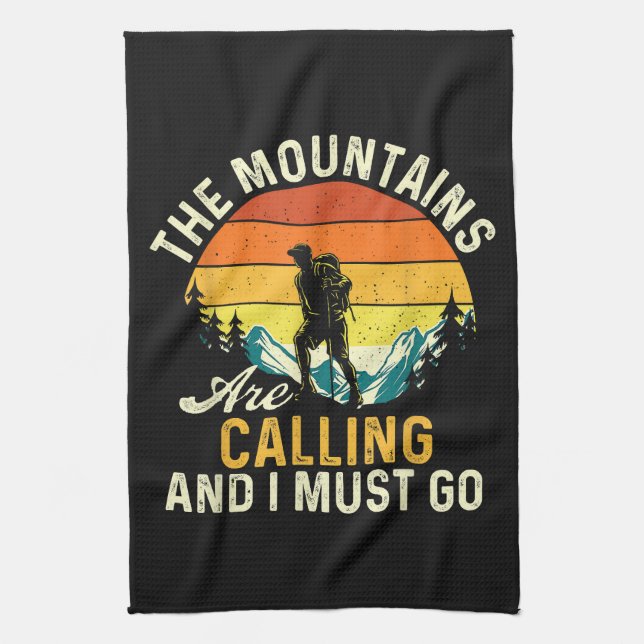 The Mountains Are Calling and I Must Go Tea Towel (Vertical)