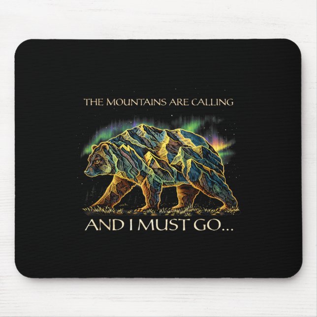 The Mountains are Calling Bear Hiking Nature Mouse Mat (Front)