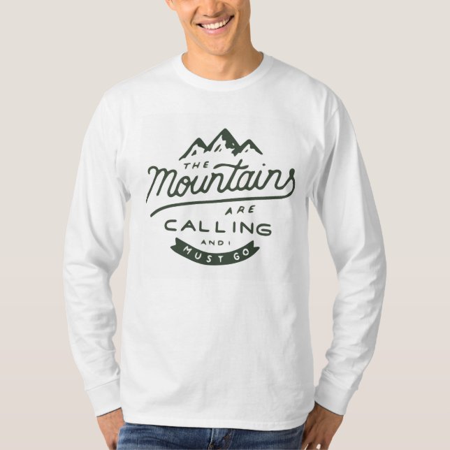 The Mountains Are Calling Long Sleeve T-Shirt (Whi (Front)