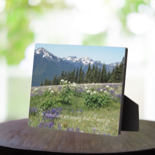 The Mountains are Calling Quote Meadow Wildflowers Plaque