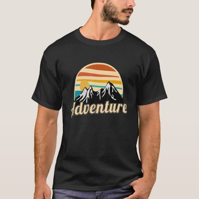 The Mountains Are Calling Retro 80s Adventure Vibe T-Shirt (Front)