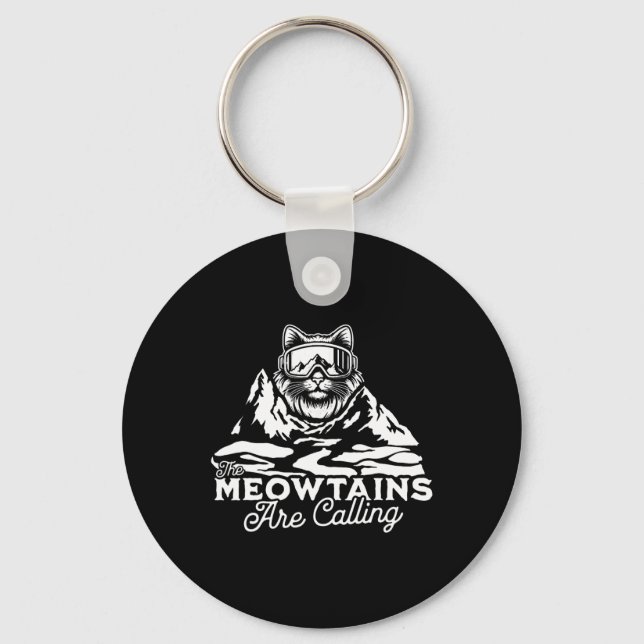 The Mountains Are Calling Snowboards Funny Cat Men Key Ring (Front)