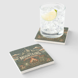 The Mountains Are Calling Stone Coaster