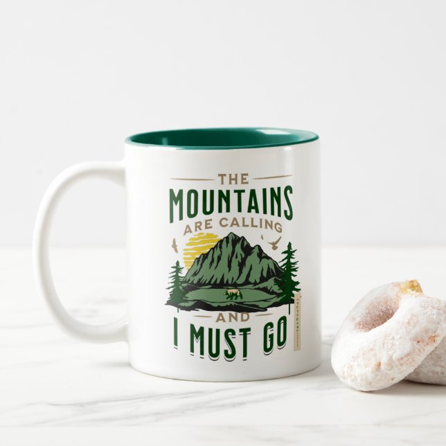 The Mountains Are Calling Two-Tone Coffee Mug (With Donut)