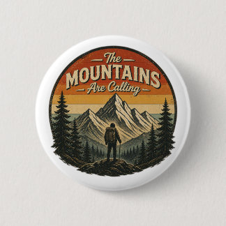 The Mountains Are Calling – Vintage Hiking 6 Cm Round Badge