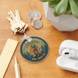 The Mountains Are Calling Vintage Hiking Badge Key Ring