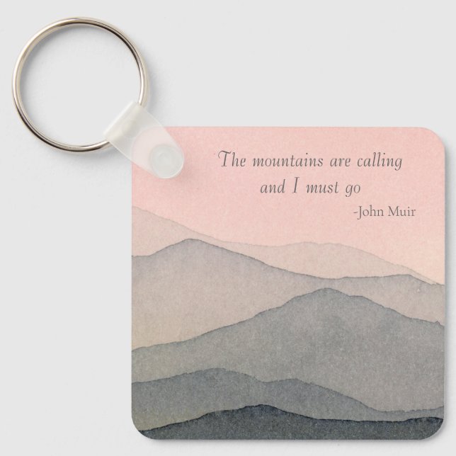 The Mountains are Calling Watercolor  Key Ring (Front)