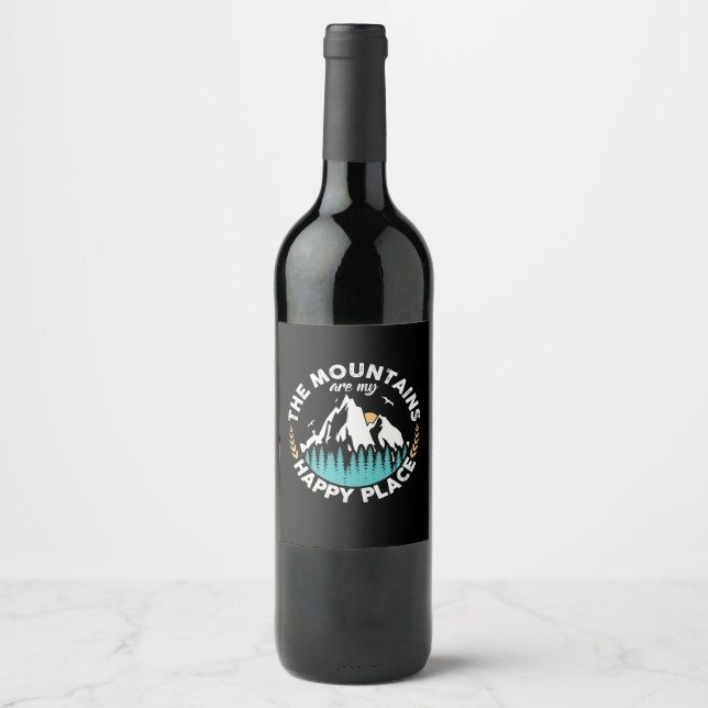 The Mountains Are My Happy Place Wine Label (Front)