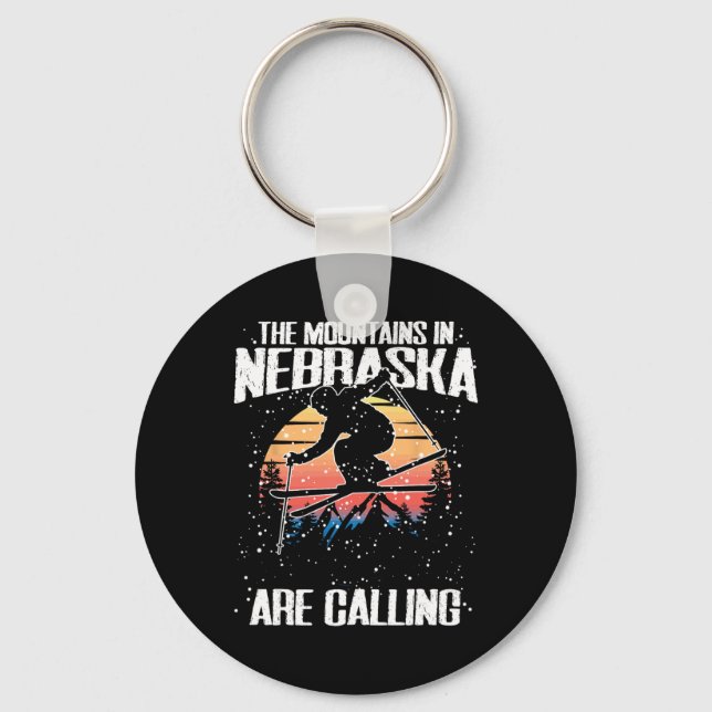 The Mountains In Nebraska Are Calling Funny Skiing Key Ring (Front)