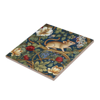 The mouse and flowers Art nouveau Tile