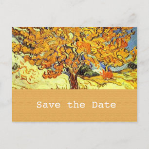 The Mulberry Tree save the date postcard. Vintage Announcement Postcard