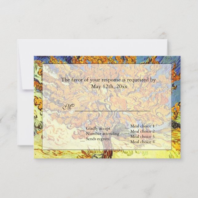 The Mulberry Tree summer, fall RSVP wedding Card (Front)