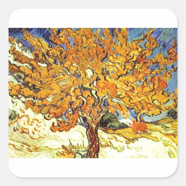 The Mulberry Tree, Vincent Van Gogh Square Sticker (Front)